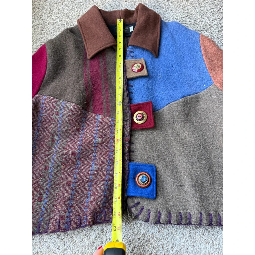 Baabaazuzu Vtg Wool Patchwork Jacket Boho Art to Wear sz L eclectic Whimsygoth - Picture 6 of 12